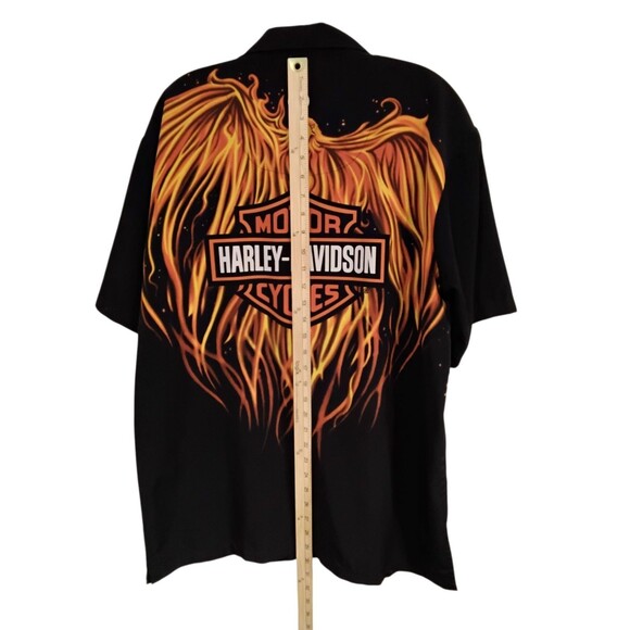 Men's Harley Davidson Button Down Flame Fire Black Button Down Size Medium - Picture 6 of 7